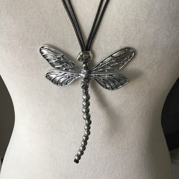 LAST 1! NEW Dragonfly Statement Necklace Movable Wings Gardener Black Cord Lucky - Picture 2 of 16